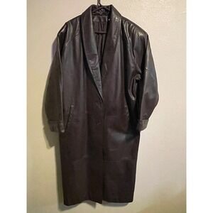 Vtg Spiegel Brown Leather Trench Coat Long Duster Jacket Womens 14 Shawl Neck